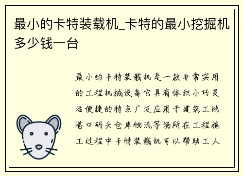 最小的卡特装载机_卡特的最小挖掘机多少钱一台